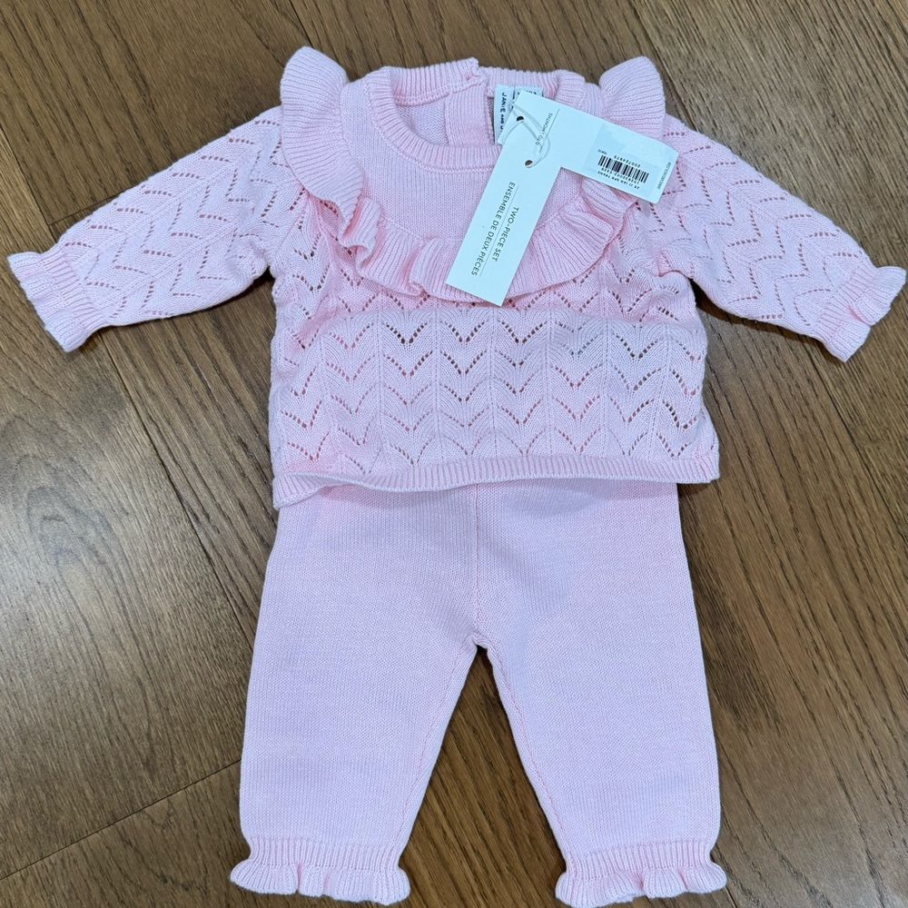 Pink Ruffled Baby Girl 2 Piece Sweater Outfit